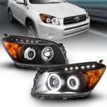AmeriLite Black Dual Intense LED Halo Projector Headlights Set For Toyota Rav4 - Driver and Passenger Pair