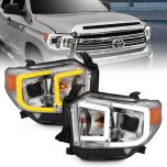 AmeriLite Chrome Intense LED DRL Bar Projector Replacement Headlights Set For 14-19 Toyota Tundra SR SR5 Limited TRD