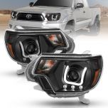 AmeriLite for 2012-2015 Toyota Tacoma Clear Black Projectors U type LED Bar Replacement Headlights Assembly Set - Passenger & Driver Side