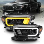 AmeriLite 2016-2022 Toyota Tacoma SR5 SR LED DRL Tube Switchback Black Projector Headlights