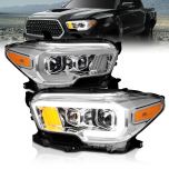 AmeriLite for 2016-2022 Toyota Tacoma SR SR5 w/o LED DRL Tube Dual Quad Projector Chrome Replacement Headlight Assembly Pair - Passenger and Driver Side