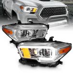 AmeriLite for 2016-2022 Toyota Tacoma TRD w/ LED DRL Tube Quad Projector Chrome Replacement Headlight Assembly Pair - Passenger and Driver Side