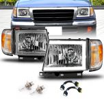 AmeriLite for 1997-2000 Toyota Tacoma 2WD Pickup LED Tube Chrome Reaplcement Headlights + Corner Light Set - Passenger and Driver Side