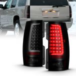 AmeriLite for 2007-2014 Chevy Tahoe Suburban / GMC Yukon XL Denali Replacement Dark Black C-Type LED Tube Tail Lights Set - Passenger and Driver Side