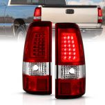 AmeriLite for 2003-2006 Chevy Silverado 1500 2500 3500 Ruby Red C-Type LED Tube Replacment Tail Lights Brake Lamp Set - Passenger and Driver Side