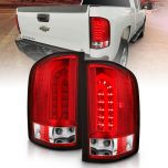 AmeriLite for 2007-2013 Chevy Silverado | GMC Sierra Heavy Duty Ruby Red LED Tube Taillights Rear Lamp Assembly Set - Passenger and Driver Side