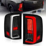 AmeriLite for 2007-2013 Chevy Silverado 1500 2500HD 3500HD Pure Black [Full LED] Light Tube Replacement Taillights Pair - Driver and Passenger Side