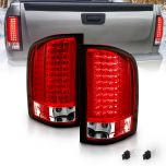 AmeriLite for 2007-2013 Chevy Silverado 1500/2500/3500 & GMC Sierra 3500HD Clear Red LED Replacement Taillights Assembly - Passenger and Driver Side