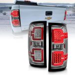 AmeriLite Replacement Taillights for 2014-2018 Chevy Silverado 1500 2500 3500 GMC Sierra Crystal Chrome Sequential LED Tube Pair - Driver and Passenger Side