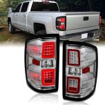 AmeriLite for 2014-2018 Chevy Silverado 1500 2500 3500 GMC Sierra Crystal Clear Chrome LED Taillights Brake Lamp Pair - Driver and Passenger Side