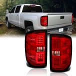 AmeriLite for 2014-2018 Chevy Silverado 1500 2500 3500 Red Lens LED Taillights Brake Lamp Pair - Driver and Passenger Side