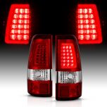 AmeriLite for 1999-2006 GMC Sierra / 99-02 Chevy Silverado Pick Up Truck Ruby Red C-Type LED Tube Replacement Tail Lights Brake Lamp Set - Passenger and Driver Side
