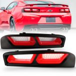 AmeriLite [Full LED] Replacement For 2016-2018 Camaro Coupe Black Bezal Red Replacement Tail Light Bar Assembly Set - Passenger and Driver Side