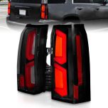 AmeriLite for 2015-2020 Chevy Tahoe Suburban [Full LED] C-Type Dual Light Bar Dark Black Replacement Taillights Assembly Pair - Passenger and Driver Side
