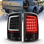 AmeriLite for 2009-2019 Dodge Ram 1500 / 10-19 Ram 2500 3500 Clear Black C-Type LED Tube Replacement Tail Light Assembly Set - Do Not Fit Factory LED Version