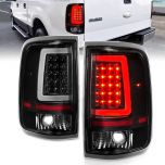 AmeriLite for 2004-2008 Ford F150 Styleside [Full LED] Black C-Type Tube Tail Lights Pair - Driver and Passenger Side