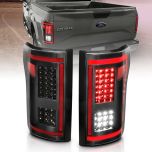 AmeriLite [Full LED] Red Tube Smooth Lens Sequential Signal Black Taillights Pair for 2015-2017 Ford F150 Pickup - Passenger and Driver Side
