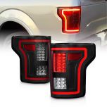 AmeriLite [Full LED] Red Tube w/Smooth Lens Sequential Signal Smoke Taillights Pair for 2015-2017 Ford F150 Pickup - Passenger and Driver Side