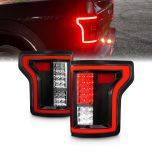 AmeriLite [Full LED] Red Cover Tube w/3D Lens Black Taillights Assembly Pair for 2015-2017 Ford F150 Pickup Truck - Passenger and Driver Side
