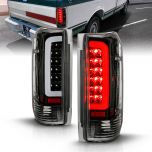 AmeriLite for 1989-1996 Ford F150 Bronco F250 F350 Truck 3D C-Type LED Tube Black Replacement Tail Light Set - Passenger and Driver Side