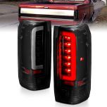 AmeriLite for 1989-1996 Ford F150 Bronco F250 F350 Truck 3D C-Type LED Tube Dark Smoke Replacement Tail Light Set - Passenger and Driver Side