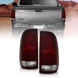 AmeriLite for Ford F-Series F150 F250 F350 SuperDuty Dark Red Factory Style OE Replacement Assembly Halogen Taill Lights Brake Lamps Set - Driver and Passenger Side