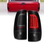 AmeriLite for 1997-2003 Ford F150 99-2007 F250 F350 SuperDuty C-Type LED Tube Black Smoke Replacement Tail Lights Brake Lamps Pair - Driver and Passenger Side