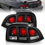 AmeriLite for 1994-1998 Ford Mustang Black Bezel Replacement Brake Lamp Taillights Set - Passenger and Driver Side