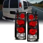 AmeriLite for 2003-2019 Chevy Express / GMC Savana Van Black Euro Taillights Assembly w/Brake Lamps Replacement Set - Passenger and Driver Side