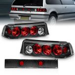 AmeriLite 3 Door Taillights 3 Pcs Black For Honda Civic - Passenger and Driver Side