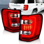 AmeriLite for 1999-2004 Jeep Grand Cherokee C-Type LED Tube Red Replacement Tail Lights Set- Passenger and Driver Side