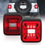 AmeriLite for 2018-2020 Jeep Wrangler JL [FULL LED] Tube Clear Red Cover Tail Light Signal Lamp Pair - Passenger and Driver Side