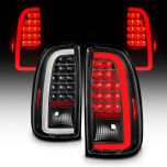 AmeriLite for 2000-2006 Toyota Tundra Standard | Access Cab C-Type LED Tube Black Replacement Brake Tail Lights Pair - Passenger and Driver Side