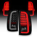 AmeriLite for 2000-2006 Toyota Tundra Standard | Access Cab C-Type LED Tube Smoke Black Replacement Brake Tail Lights Pair - Passenger and Driver Side