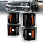 AmeriLite for 1994-2002 Chevy C/K Tahoe GMC Suburban Full Size Blazer Black Replacement Front Parking Light Corner Lamp 4pcs Set - Passenger and Driver Side
