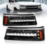 AmeriLite Black LED Parking Lights Replacement Set For Chevy Silverado Avalanche - Passenger and Driver Side