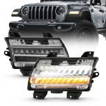 AmeriLite for 2018-2020 Jeep Wrangler JL LED Type w/ Sequential [Full LED DRL] Bumper Parking Lamp Turn Signal Lights Set - Passenger and Driver Side
