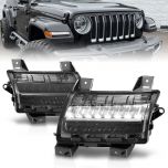 AmeriLite for 2018-2020 Jeep Wrangler JL Sport Model [Full LED DRL] Sequential Bumper Parking Lamp Turn Signal Smoke Lights Set - Passenger and Driver Side