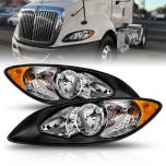 AmeriLite Factory Style Black Replacement Headlights Set for 2008-2016 International ProStar - Driver and Passenger Side