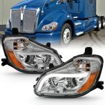 AmeriLite for 2015-2019 Kenworth T680 LED Tube Chrome Projector Replacement Headlight Pair - Passenger and Driver Side