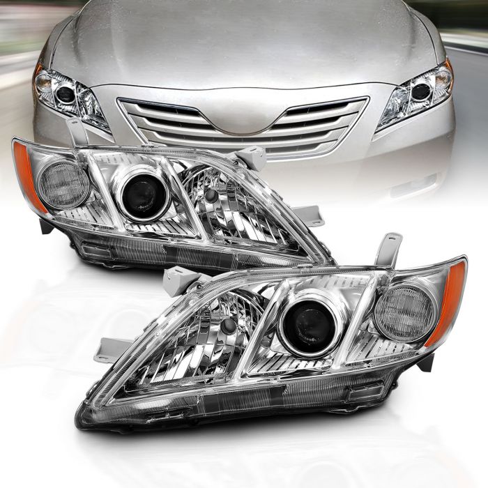 AmeriLite for 2007-2009 Toyota Camry Factory Style Chrome Projector  Replacement Headlight Assembly Pair - Passenger and Driver Side