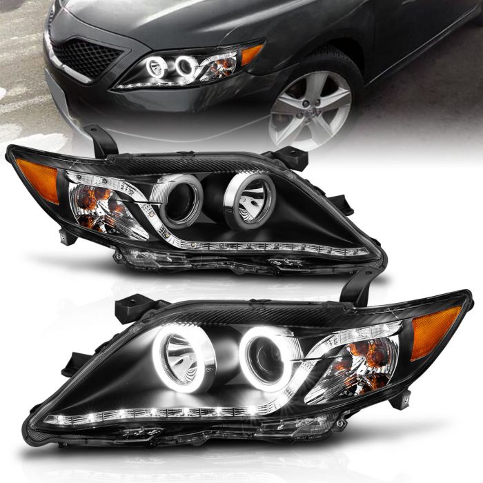 AmeriLite Projcetor Headlights Black Amber(CCFL Halo) for Toyota Camry -  Passenger and Driver Side