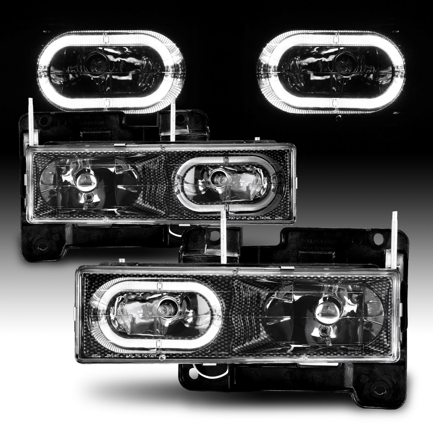 AmeriLite Chrome Crystal Replacement Headlights LED Halo Pair for Chevy Fullsize Passenger and Driver Side 