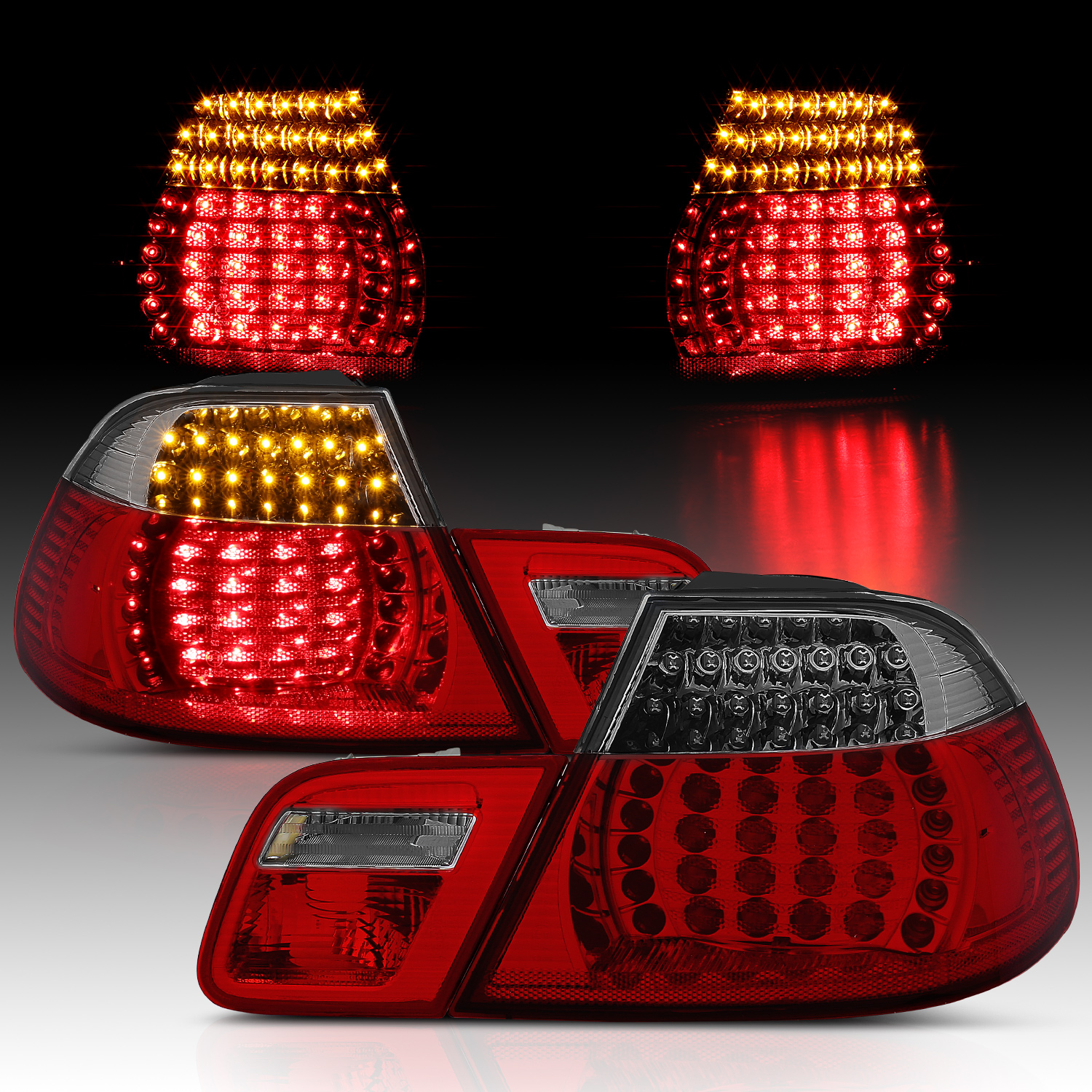 Passenger and Driver Side AmeriLite 2 Door L.E.D Taillights Red/Smoke 4Pcs for BMW 3 Series E46 