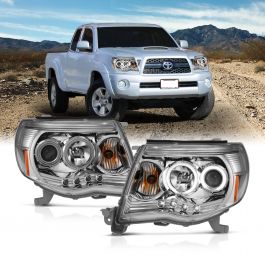 Passenger and Driver Side AmeriLite for 2005-2011 Toyota Tacoma Dual Xtreme LED Halo Ring Clear Black Projector Headlights Assembly Pair 
