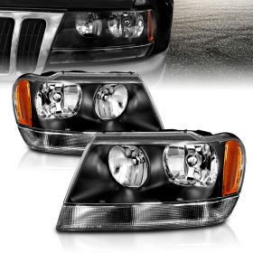 AmeriLite Black Replacement Headlight Set For 99-04 Jeep Grand Cherokee - Passenger and Driver Side