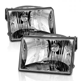 AmeriLite for 1993-1998 Jeep Grand Cherokee Replacement Crystal Chrome Main Kit Headlights Assembly Pair - Driver and Passenger Side