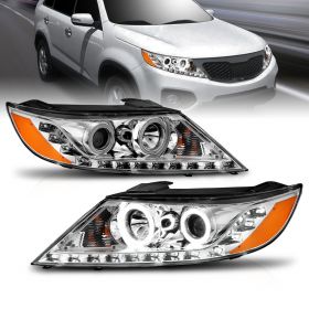 AmeriLite for 2011-2013 Kia SorentoChrome Projector Headlights Ultra Bright LED Halo Set - Passenger and Driver Side