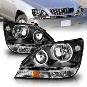 AmeriLite Dual CCFL Halo Black Replacement Headlights For Lexus RX 300 - Passenger and Driver Side