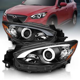 AmeriLite 2013-2016 Black Projector Headlights With Halo For Mazda CX5 Halogen Type (Pair)